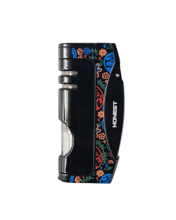 ISQUEIRO MAÇARICO HONEST JET METAL PRETO C/ FLORES