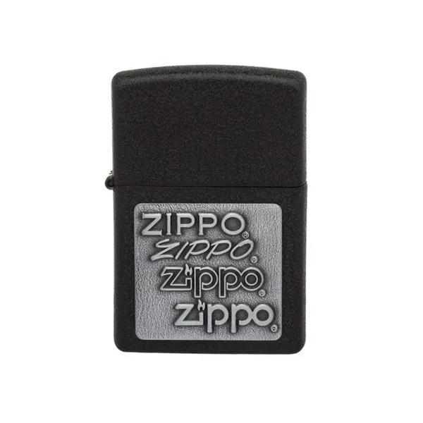 ZIPPO BLACK CRACKLE SILVER LOGO*