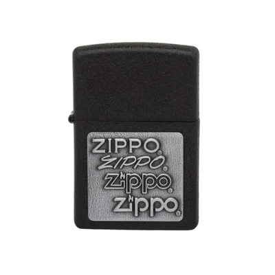 ZIPPO BLACK CRACKLE SILVER LOGO*