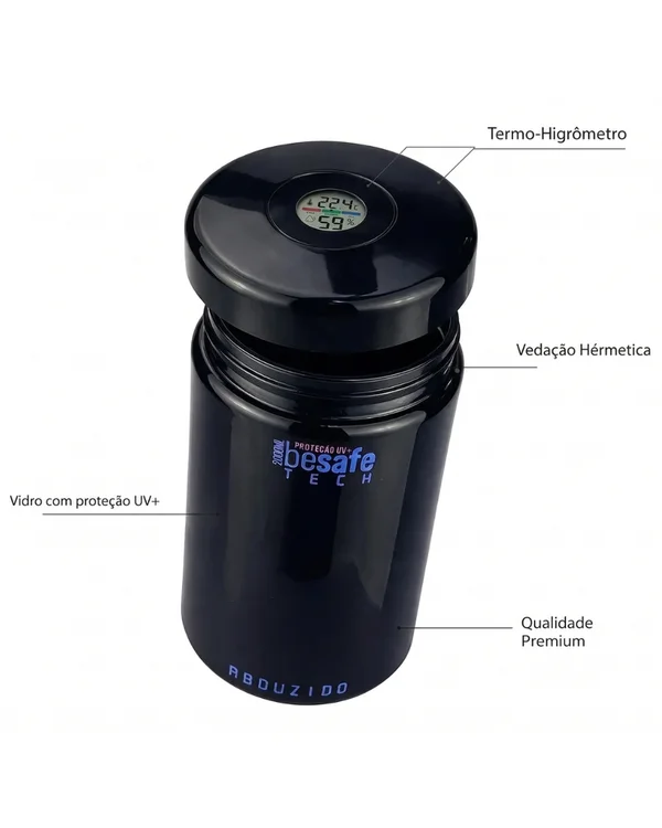 POTE DE VIDRO HERMETICO ABDUZIDO BESAFE TECH UV PRETO - 2000ML